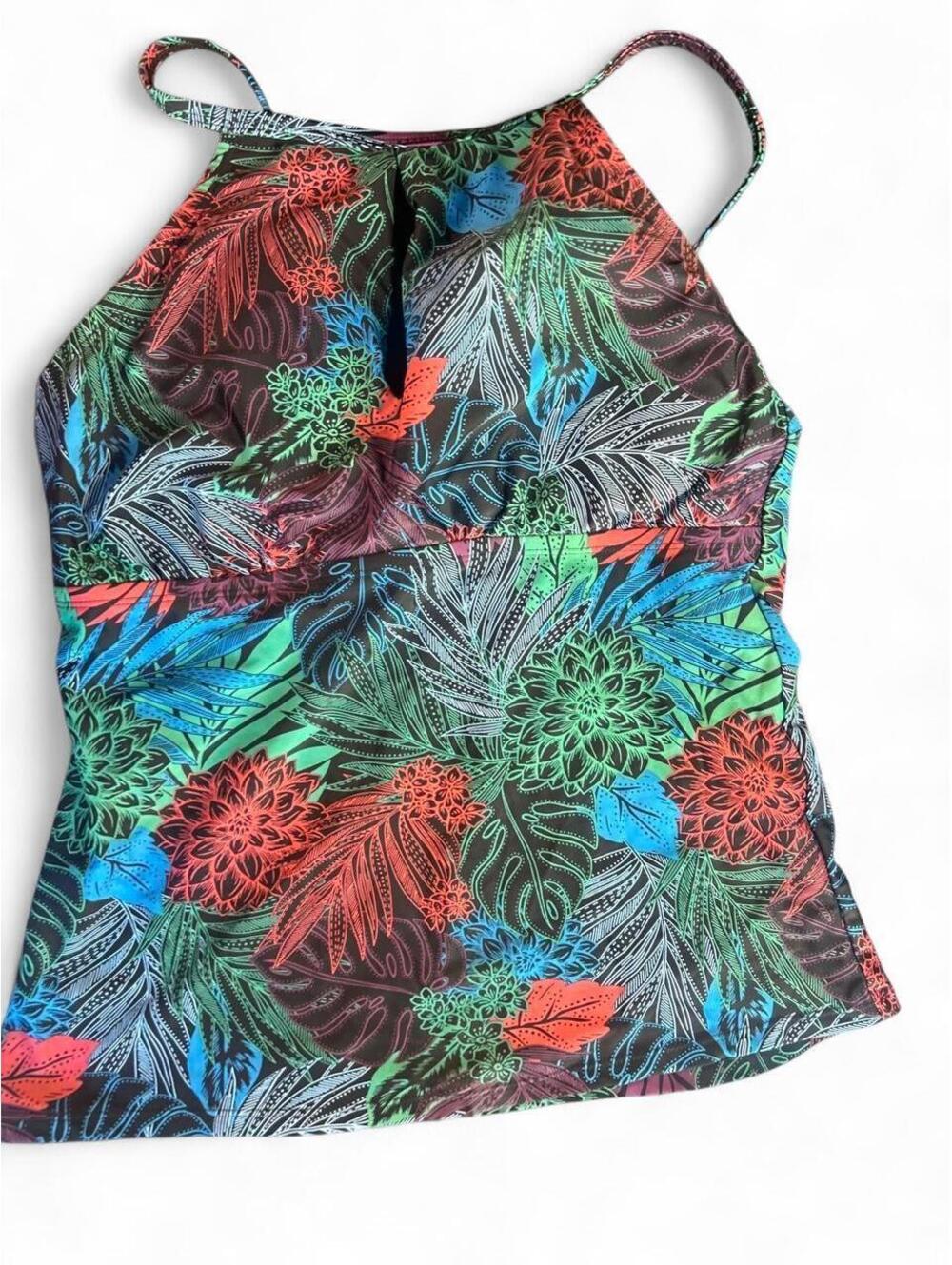 Ellen Tracy Multicoloured floral print halter tankini Size 14 #floral #bathing